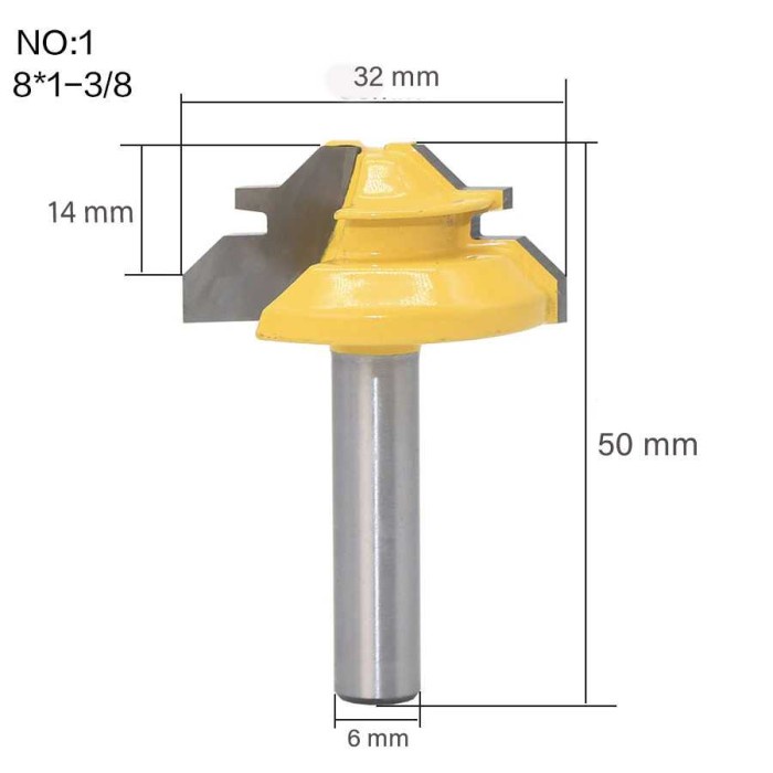 JGZUI Mata Bor Drill Bit 45 Degree Lock Mitter Bit Milling 6mm MC01005 - Silver, 3/8 Inch