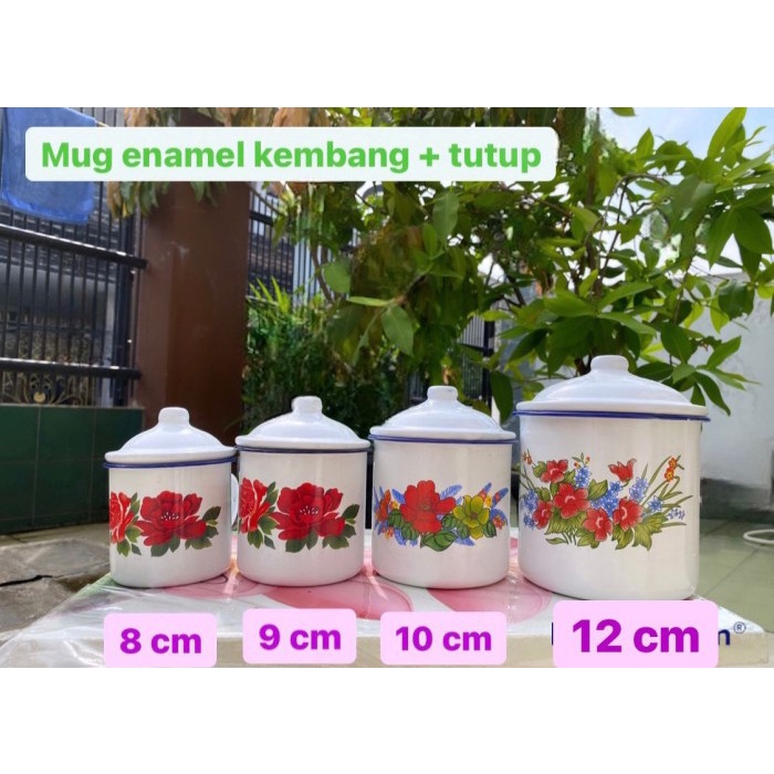 Mug Enamel MOTIF BUNGA ukuran 7 cm. 10cm, 12 cm,