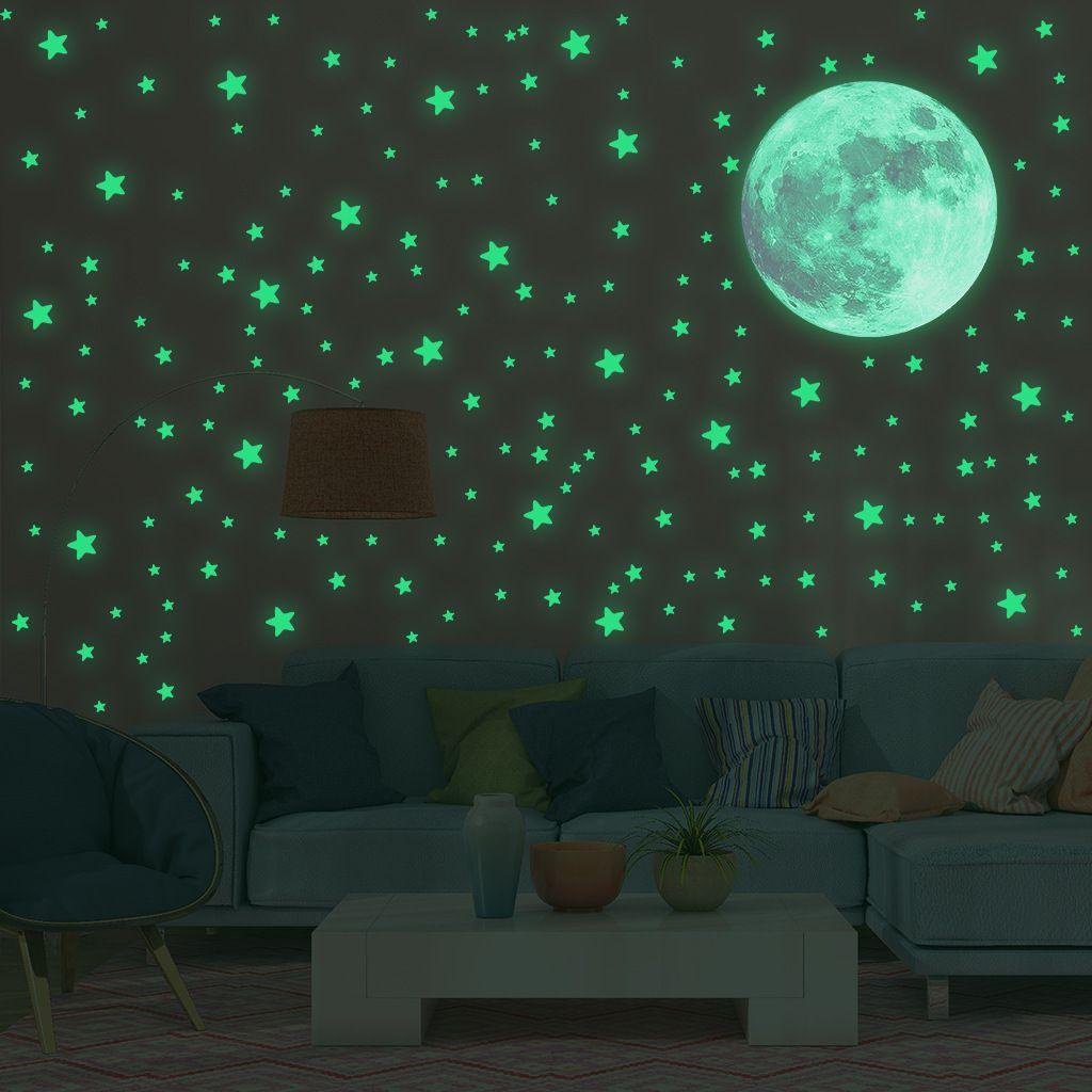 Bulan Bintang Stiker Dinding Perekat Diri Dekorasi Rumah Kamar Tidur Anak Glow In Dark