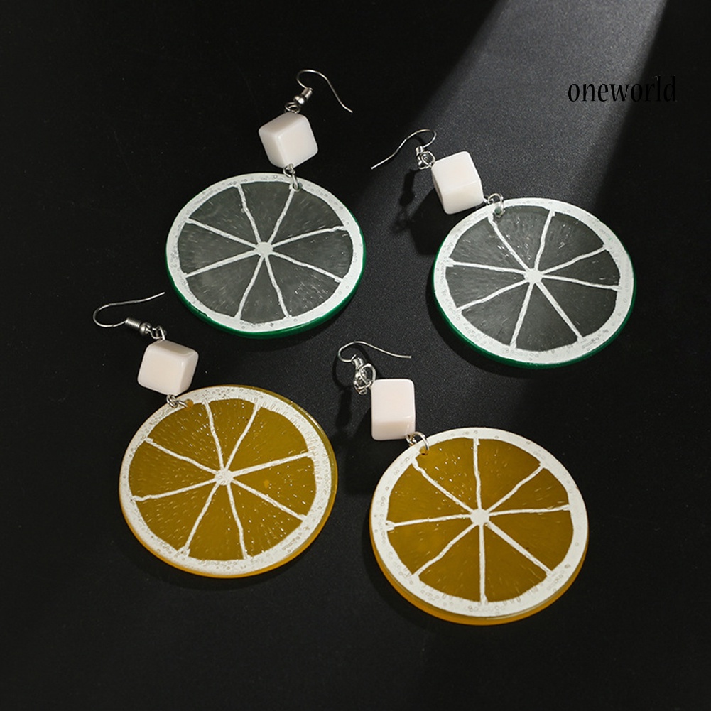 OW@ Lovely Lemon Orange Slice Hook Earrings Women Acrylic Fruit Jewelry Party Gift