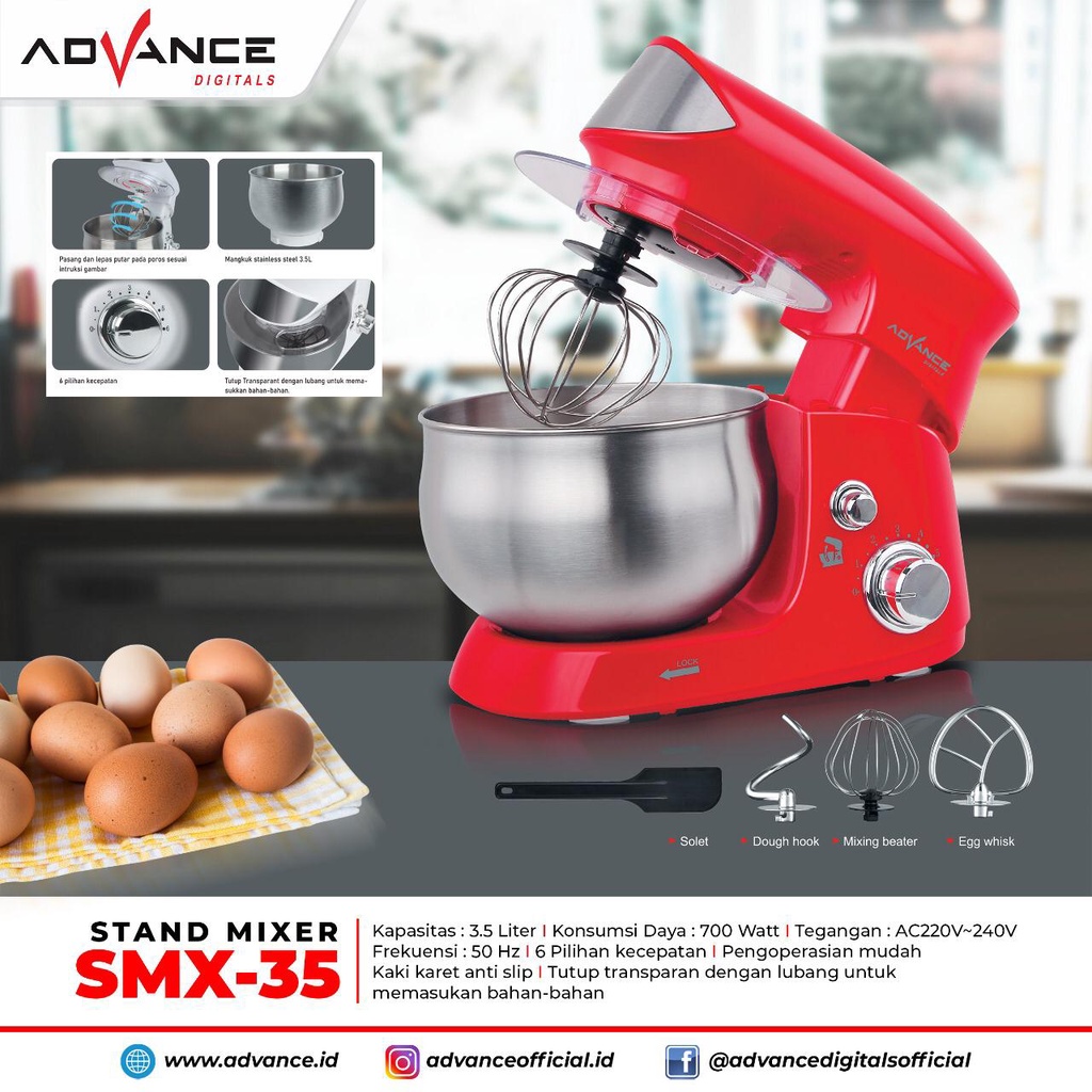 Mixer Advance SMX-35 Stand Mixer Kapasitas 3.5 Liter - Mixer Jumbo Terbaru - Bergaransi Resmi