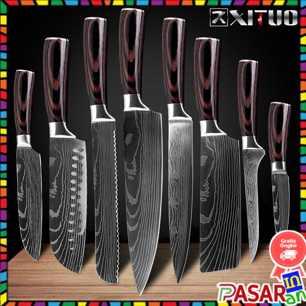 ⭐Pisau Dapur Chef XITUO Damascus Pattern Knife Bahan Stainless Steel Berkualitas