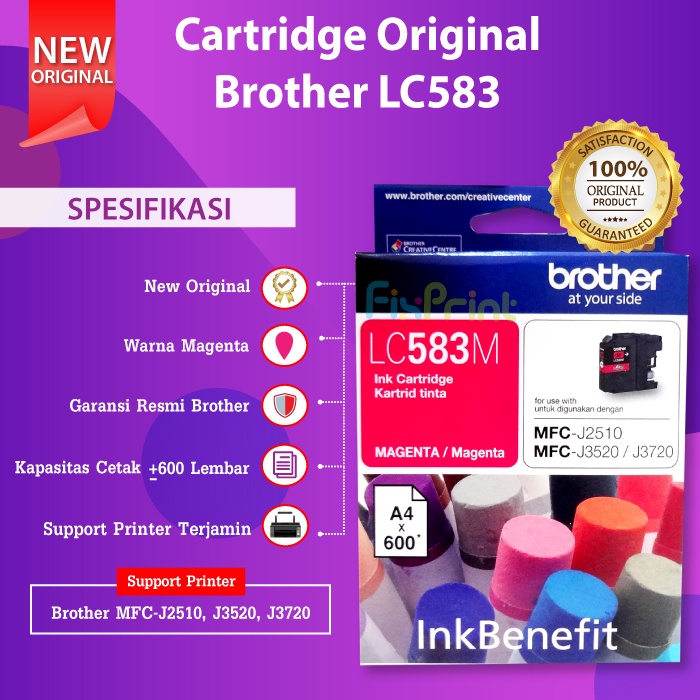 Cartridge Brother Original LC583BK LC583 Black Tinta Printer J2510 J3520 J3720