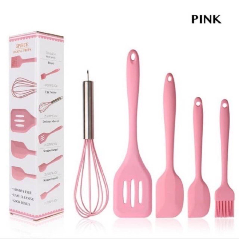 [900gr] H199 | Set Alat Masak Silikon  (Isi 5 pcs) / Spatula / Sutil Silikon Food Grade Tahan Panas | Baking Props Set 5in1-1