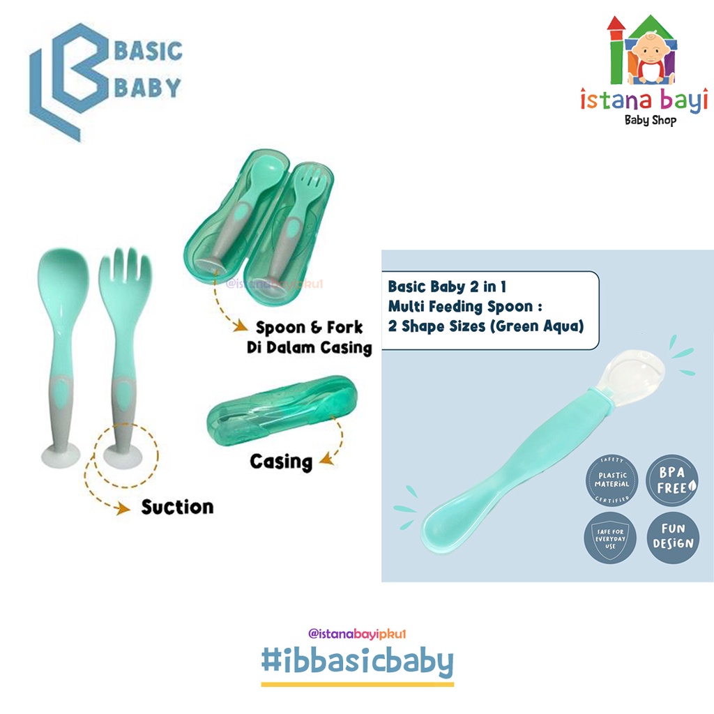 Basic Baby Travel Suction Feeding Spoon + Fork + Casing Set