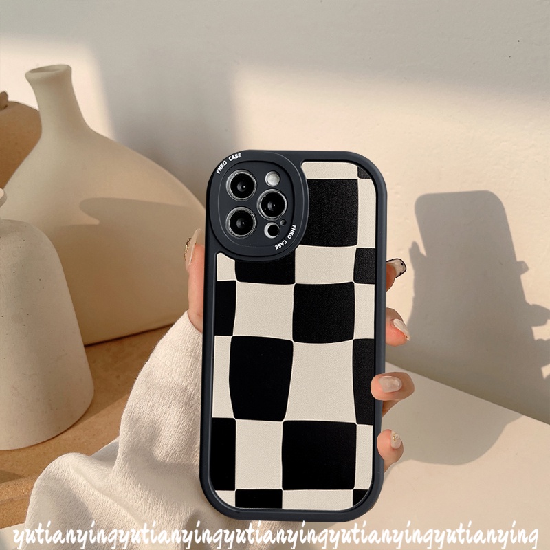 Soft Case Tpu Motif Kotak-Kotak Hitam Putih Untuk IPhone 6 6S Plus 11 XR 7 8 Plus 8 Plus X XS Max 13 12 Pro Max SE 2020