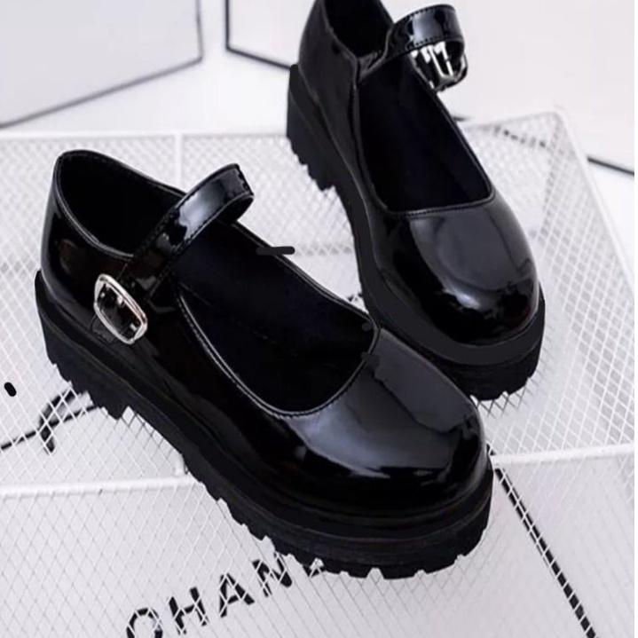 Sale Sekarang--Sepatu Lolita Wanita Jepang Sepatu Mary Jane Wanita Hitam Oxford Kulit Lucu Platform 