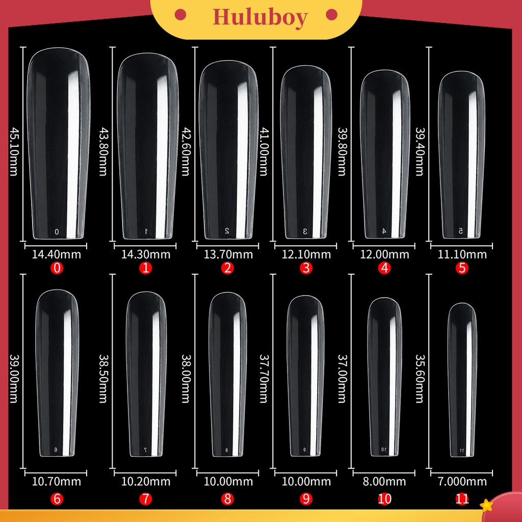 Huluboy Huluboy♡ 500pcs Kuku Palsu Extension Panjang Full Cover Tipe Kepala Kotak Untuk Makeup Manicure DIY