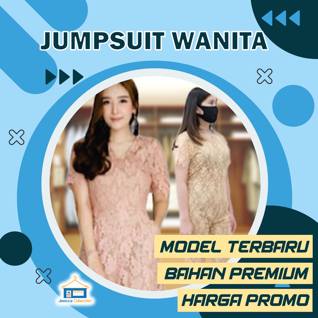 Jumpsuit Baju Pakaian Atasan Terusan Outer Wanita Murah Perempuan Kekinian Polos Brokat Peach