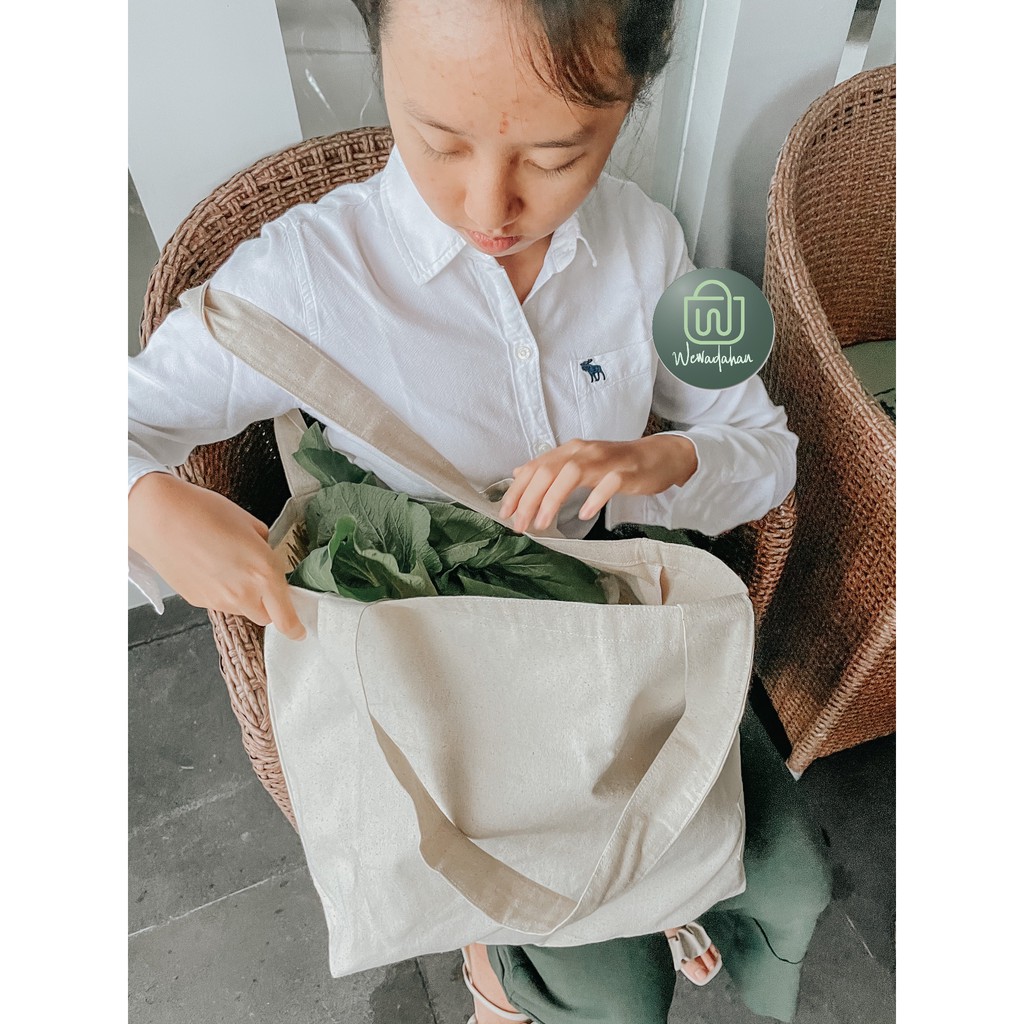 Souvenir Tas Belanja Tenteng Laundry Kain ukuran besar dari kanvas blacu