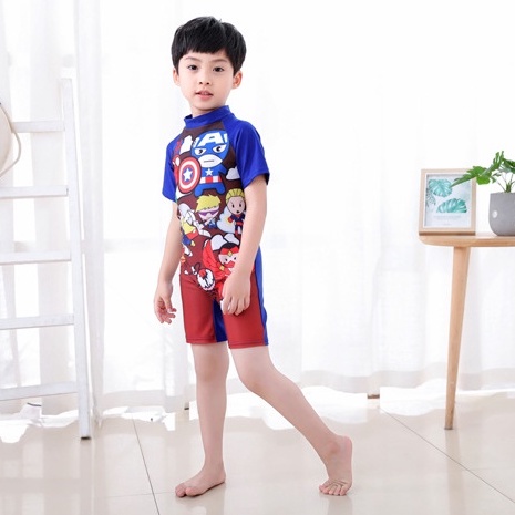 Baju Renang Anak Laki-laki Karakter Superhero Lengan Pendek Baju Renang Import