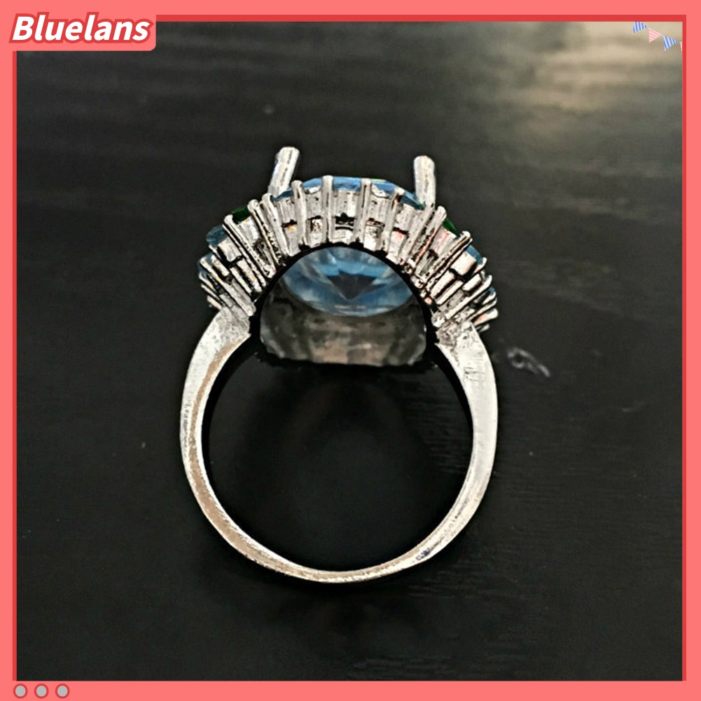 Cincin Wanita Desain Bunga Zamrud Aquamarine Imitasi Untuk Pesta Pernikahan