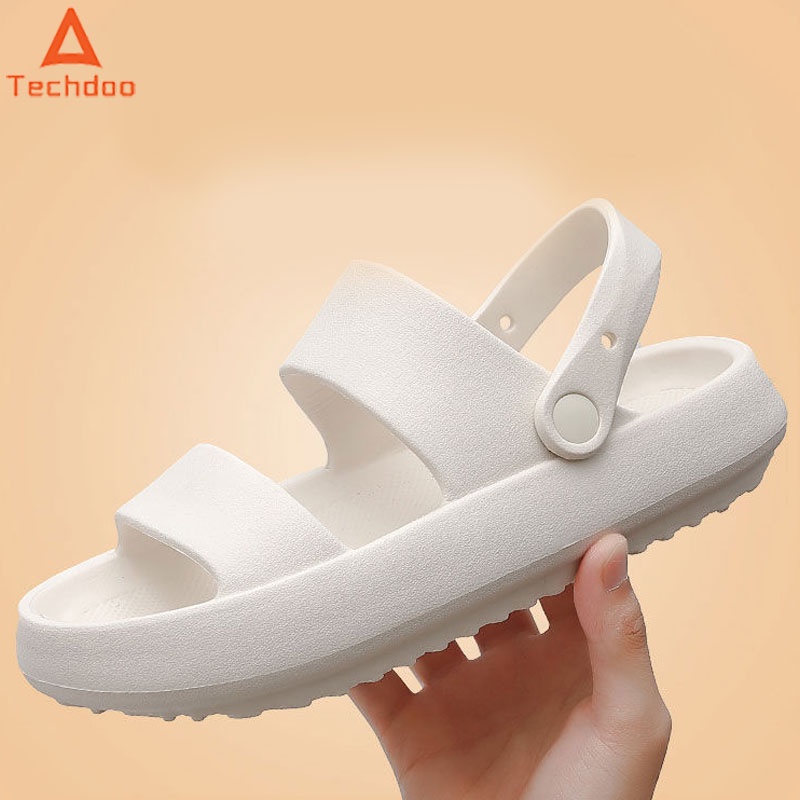 techdoo sepatu sendal wanita korea slop jelly empuk slip on sandal selop tali lucu import hsn104