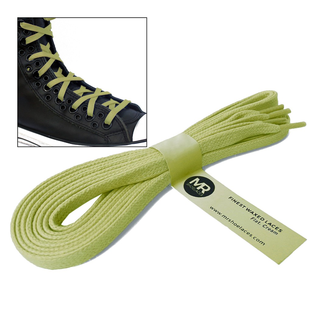 MR Shoelaces FT04 Cream - Tali Sepatu Lilin 6-7mm Gepeng Flat Pipih (Waxed Laces) 90cm 100cm 120cm 150cm 200cm - untuk Sneakers - Premium Shoelace