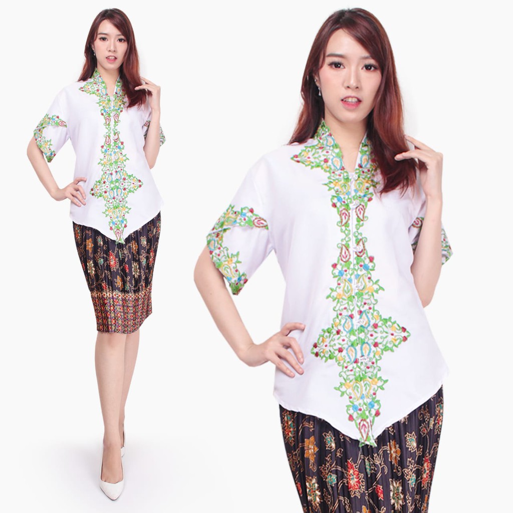 SB Collection Stelan Atasan Kebaya Hertia Blouse Bordir Dan Rok Plisket Midi Jumbo Batik Wanita