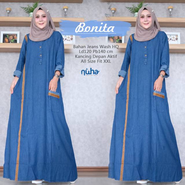 Bonita maxy gamis jeans jumbo ld 120