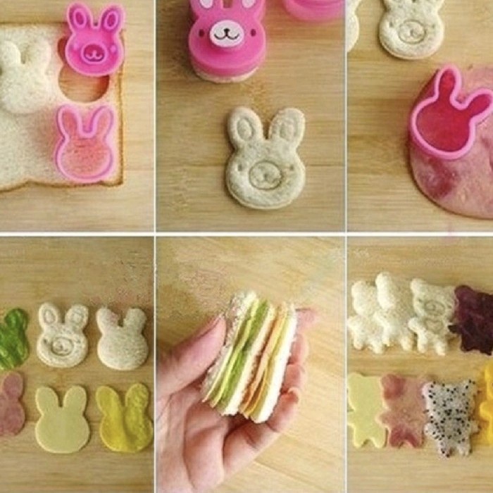 3 Pcs Cetakan Pemotong Bento Roti Cookies Sandwich Kelinci Panda Bunga
