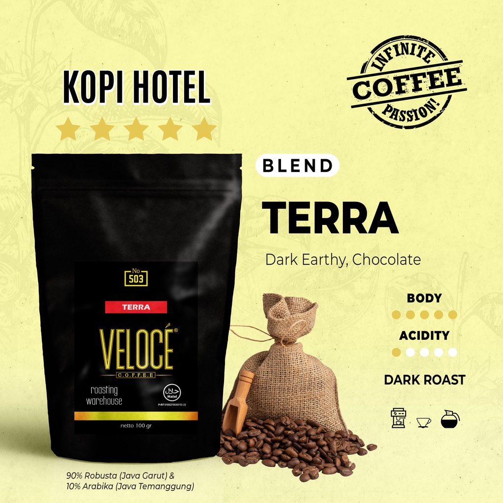 

Coffee Beans Veloce Terra 100 gr House Blend Arabica Robusta | Biji Kopi