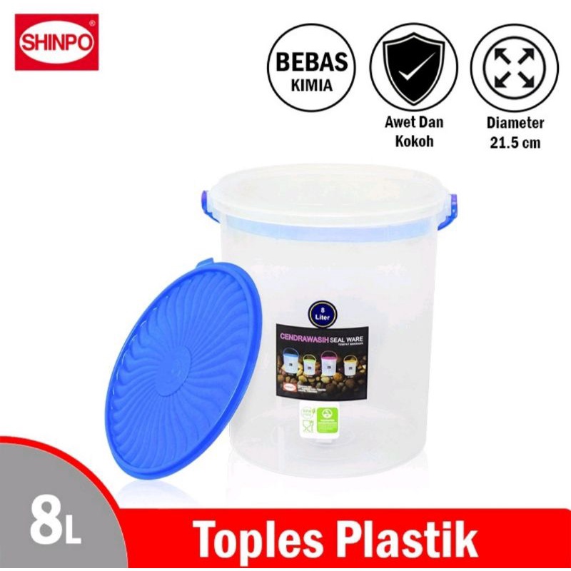 SHINPO - Toples plastik Dengan Tutup Dan Gagang 8 Liter / Toples kerupuk