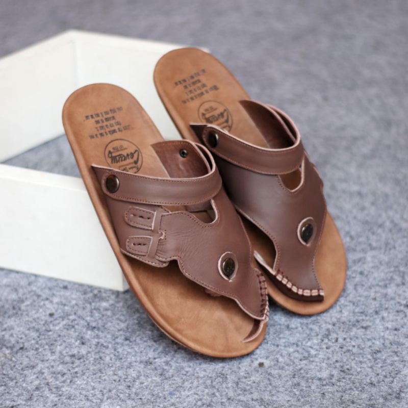 LUCKY Sandal Slide Jepit Pria Sendal Santai Pria Kulit Asli Casual Original Sandal Kulit