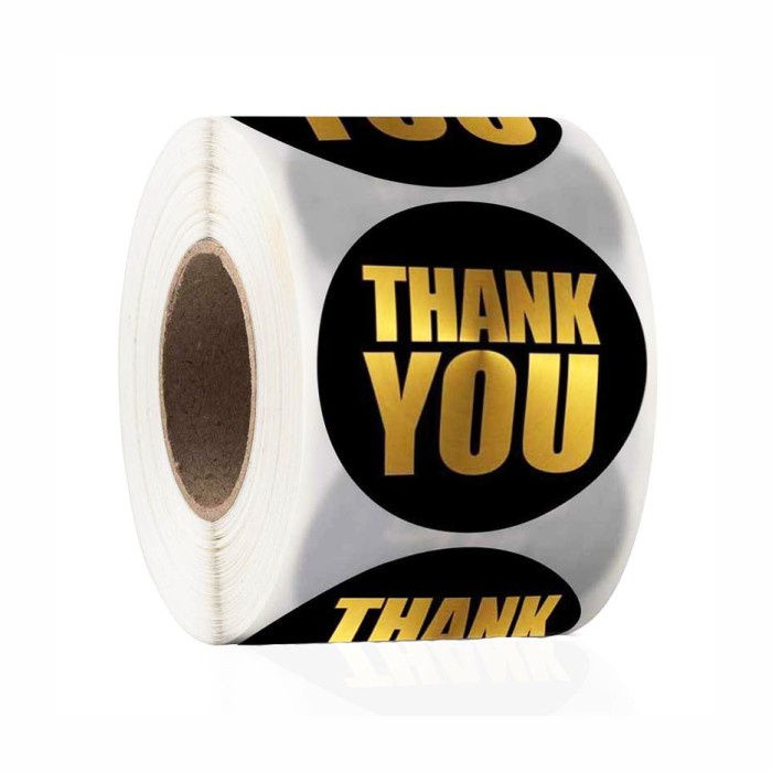 

Sticker Label Thank You Black Gold Foil Stiker Tag Bingkisan Kado Segel Amplop Undangan 3,8 cm / 1,5 inch