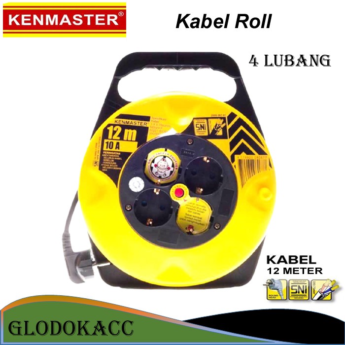 Kabel Roll 12 meter 10A / Kenmaster Stop Kontak Kabel Roll 4 lubang