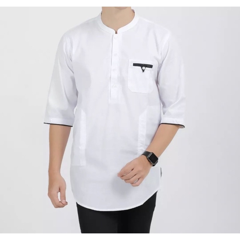 Baju koko kurta lengan 3/4 bahan katun madinah fodu