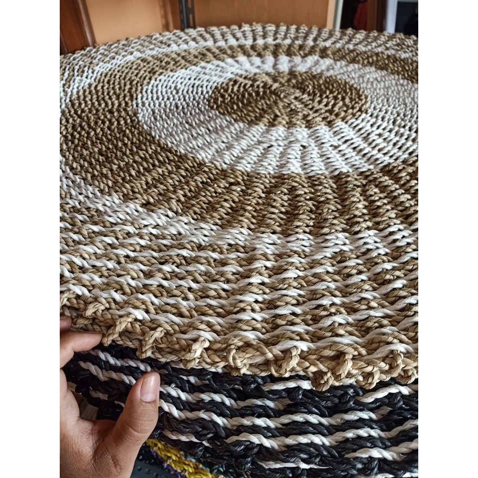 KARPET DEKORASI ANYAMAN SEAGRAS 120CM KARPET BULAT DEKORASI STUDIO DEKORASI RUMAH