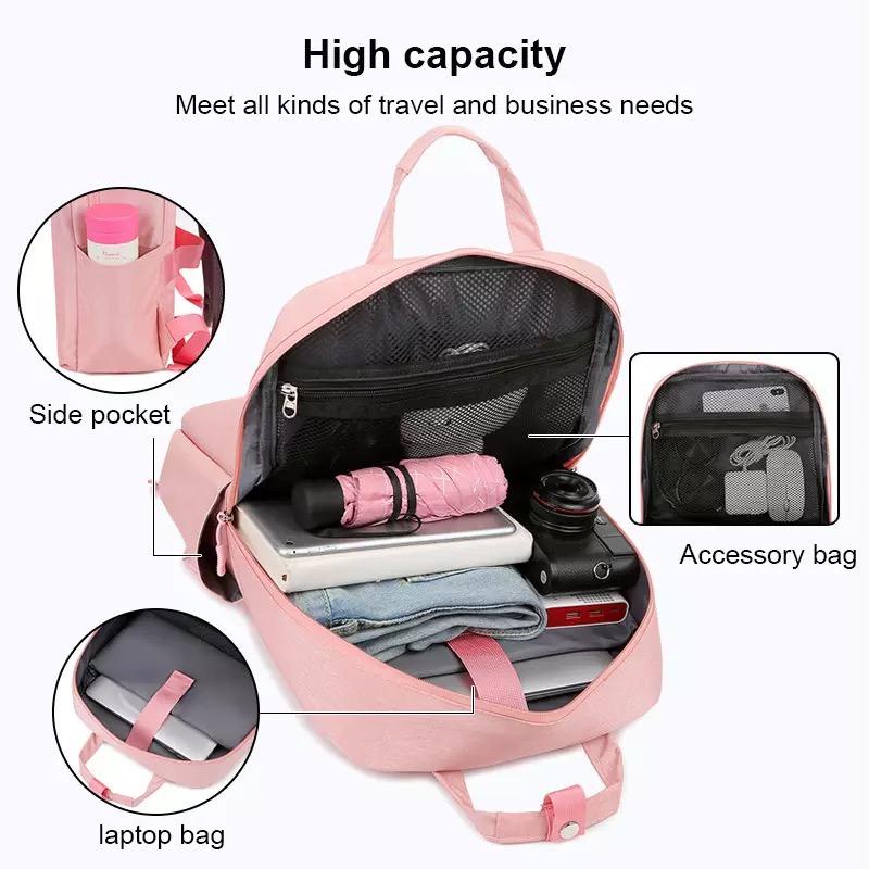 Backpack Ransel Nylon Waterproof with luggage 14 15 16 inch USB Port