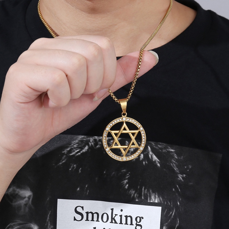 Kalung Rantai Dengan Liontin Hexagram Warna Emas Untuk Pria