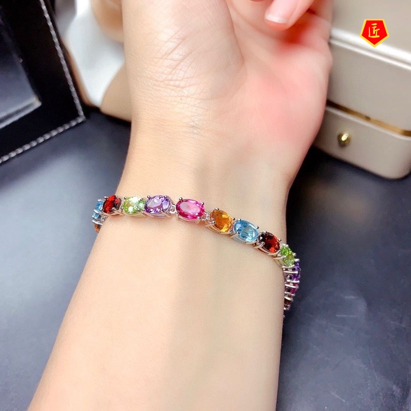 [Ready Stock]Colored Gemstone Bracelet Special-Interest Design