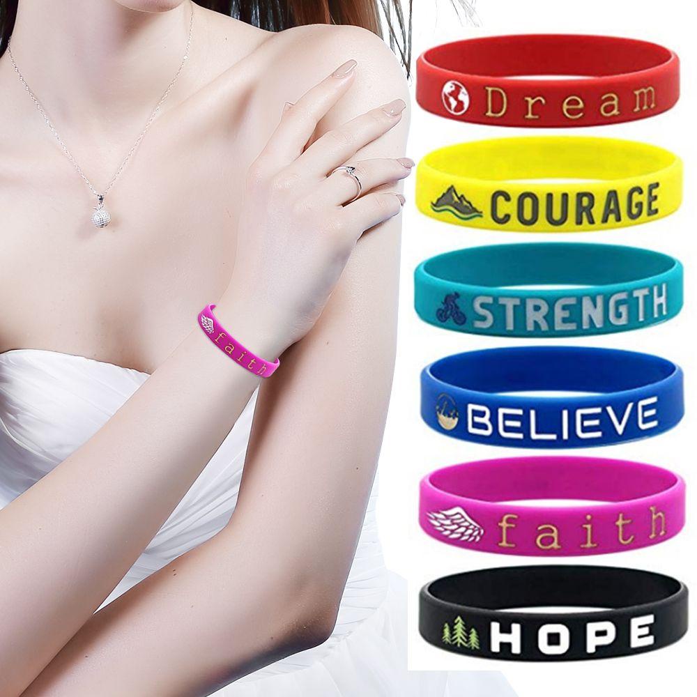 Lily Motivational Silicone Wristbands Faith Believe Courage Gelang Inspirasi