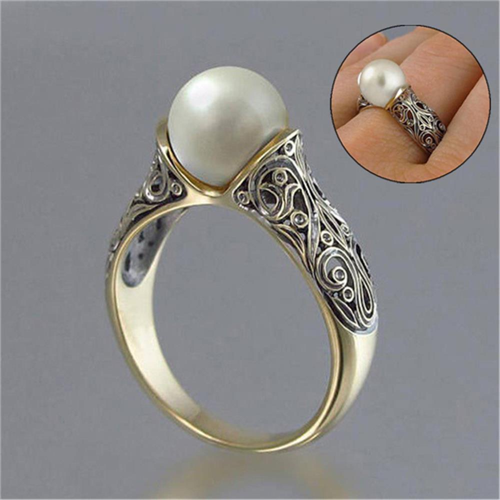 Cincin Mutiara LILY White Tunangan Nikah Kawin Vintage Lapis Emas Kuning