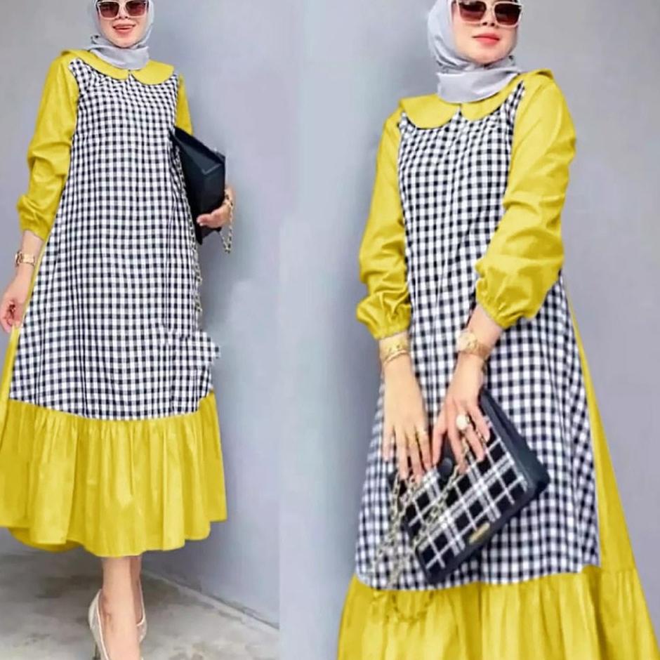 Koleksi Terbaru.. Denna Midi Dress Kotak-Kotak/Midi Dress