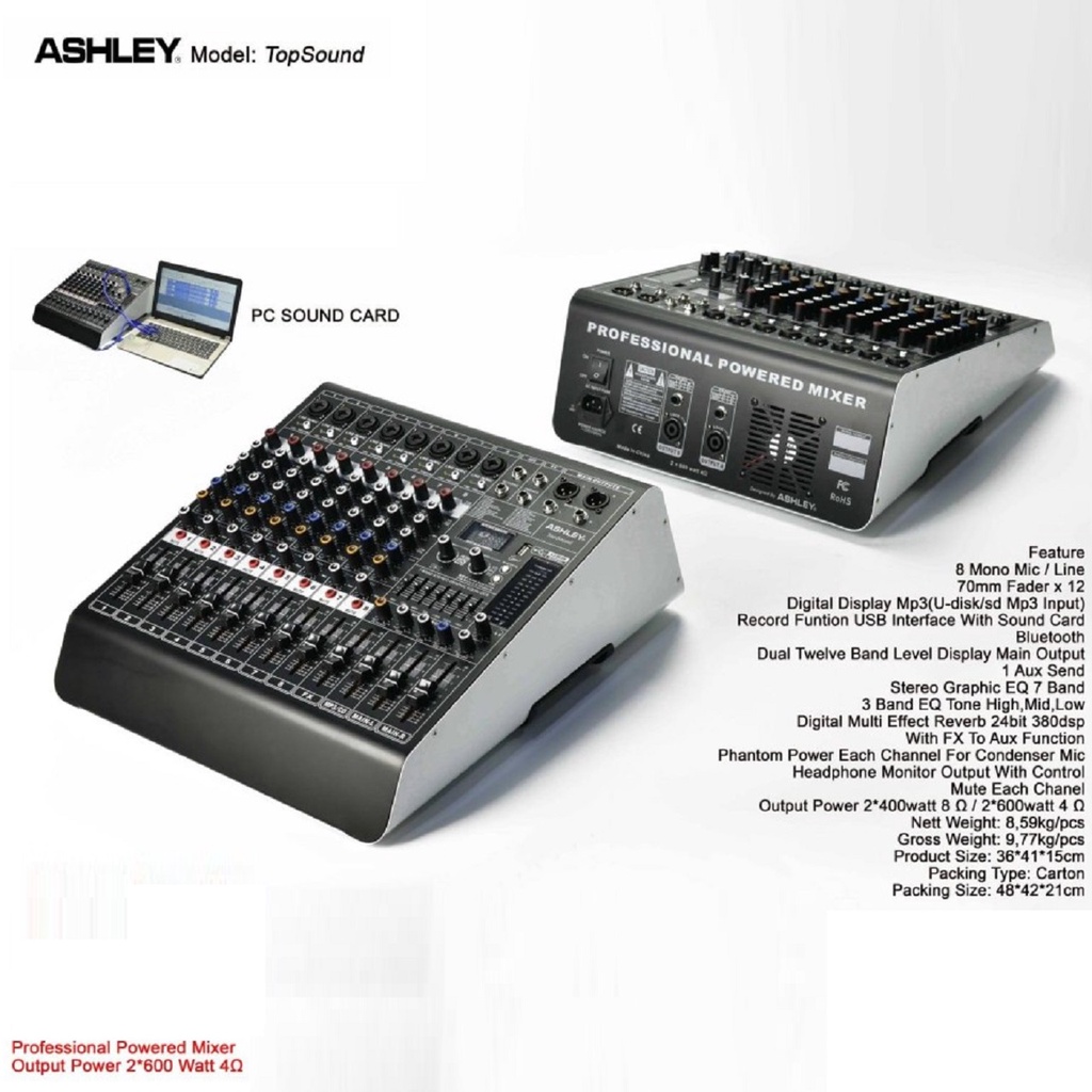 Power Mixer ASHLEY TopSound Top Sound 8 Channel Professional Mixer