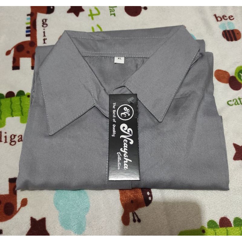 Kemeja wanita polos basic lengan panjang bahan katun rayon-Abu muda