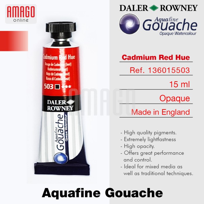 Aquafine Gouache Opaque Watercolour 15 ml - CADMIUM RED HUE - 503