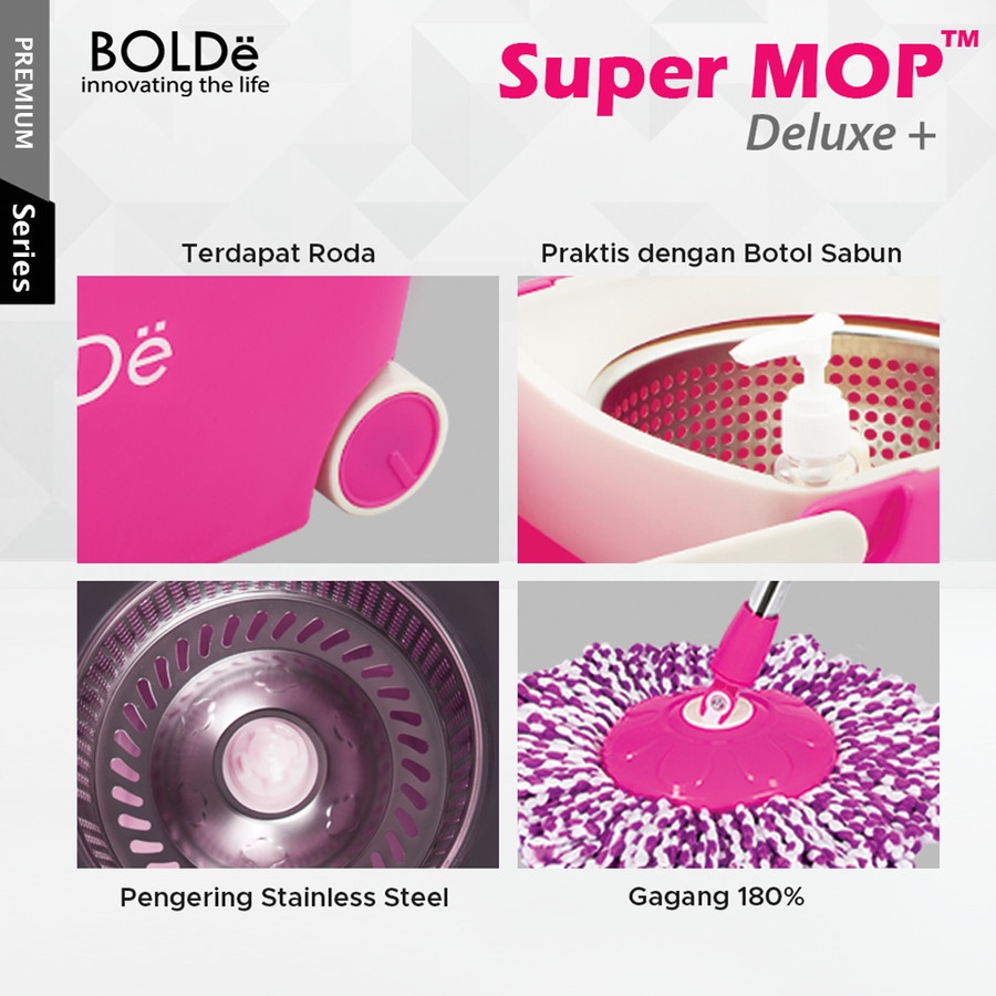 BOLDe Super Mop Deluxe Alat Pel Lantai BONUS Refill Kain Pel Microfiber