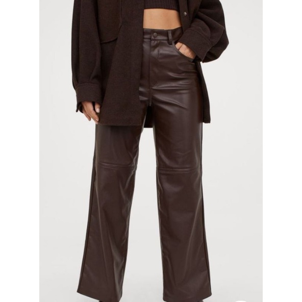 New High Waisted pants leather PU Brown celana kulit pria coklat terbaru