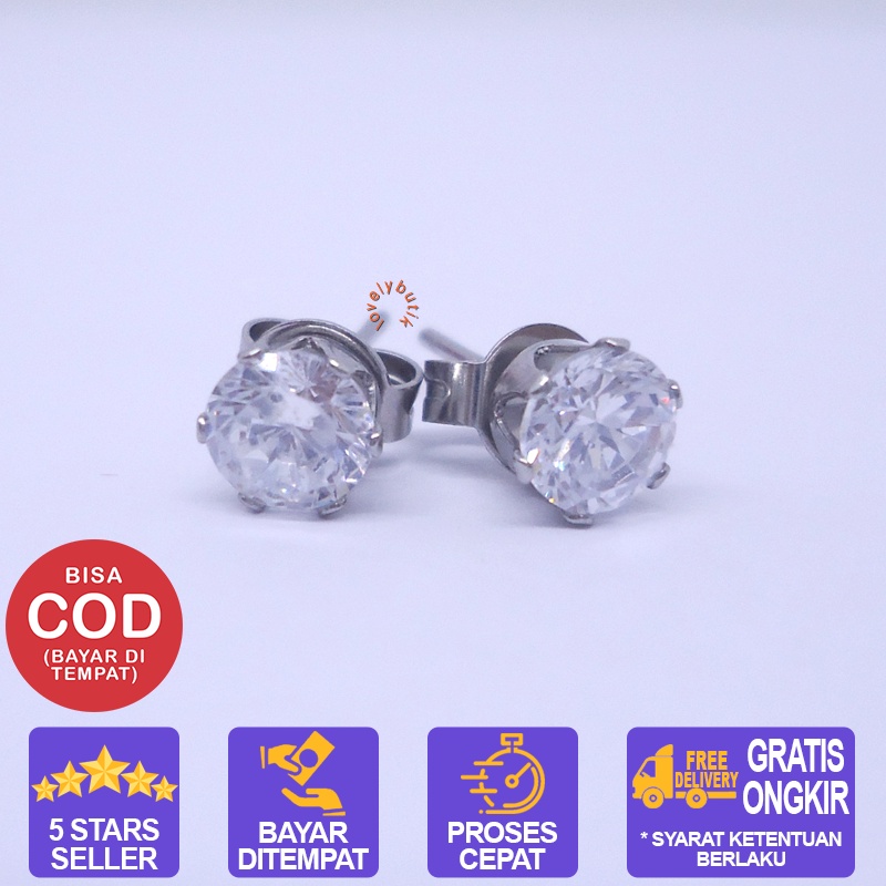 Lovelybutik Anting Titanium Tindik Crown Anting Titanium Wanita Ukuran Permata 0,6 cm