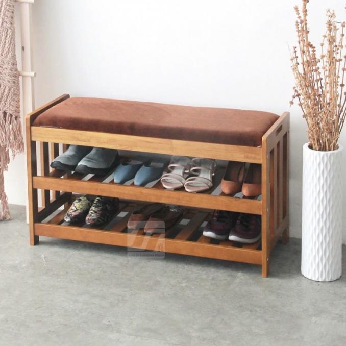 Rak Sepatu Kayu Winfield / Rak Sepatu Dengan Tempat Duduk - Medium Oa Astaningtyas13