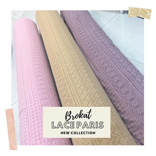 Kain Brokat Paris warna Lilac Dusty Purple Pastel Green dan dusty Pink