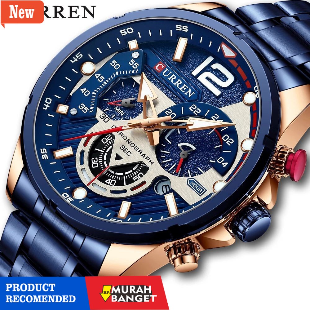 Jam analog pria terbaik- CURREN 8395 Jam Tangan Pria Analog Stainless Steel Chronograph Aktif Lumino
