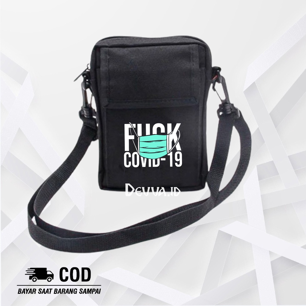 Tas Selempang Pria Wanita Kasual Fuck Corona Tas Slempang Keren Sling Bag Bahu Unisex Bahan Kanvas | Devva.Id