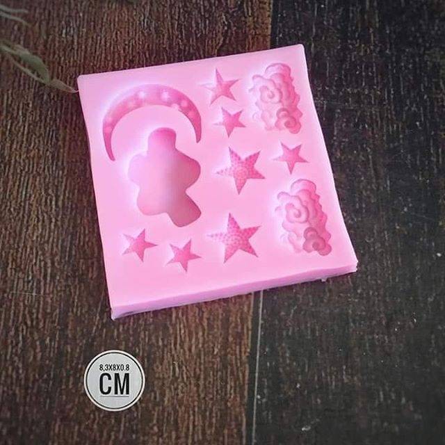 CETAKAN SILIKON.CETAKAN SILIKON MOLD UNTUK CLAY. CETAKAN SILIKON FONDANT MOTIF BULAN BINTANG