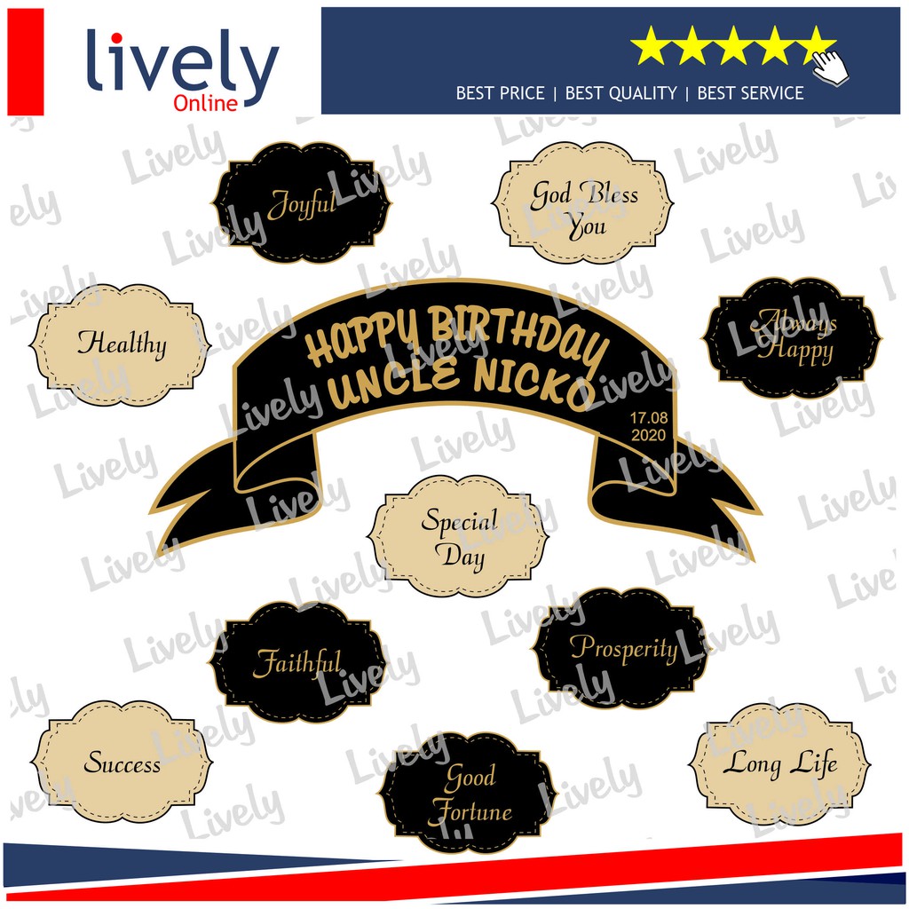 CAKE TOPPER KARAKTER HIASAN KUE HBD HAPPY BIRTHDAY CUSTOM NAMA BEST WISHES HBD set