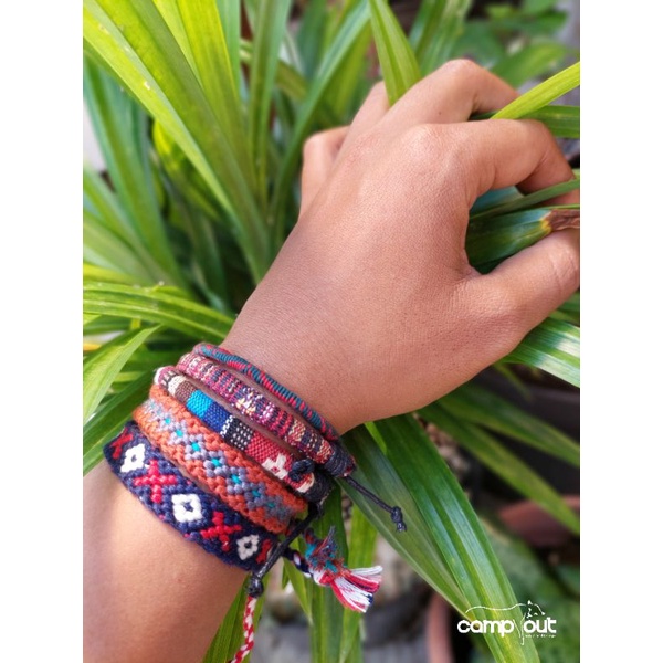 Gelang Tenun Etnik Songket khas Lombok / Gelang Rajut Unik Motif Kain / Gelang Motif / Gelang  Pendaki Gunung Pria Wanita / Gelang Outdoor