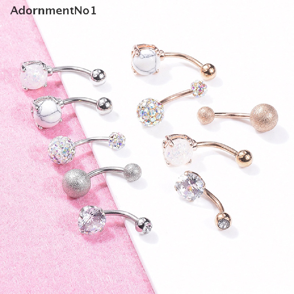 (AdornmentNo1) 1 Set Anting Tindik Perut / Pusar Model Barbel Hias Kristal Berlian Imitasi Untuk Wanita