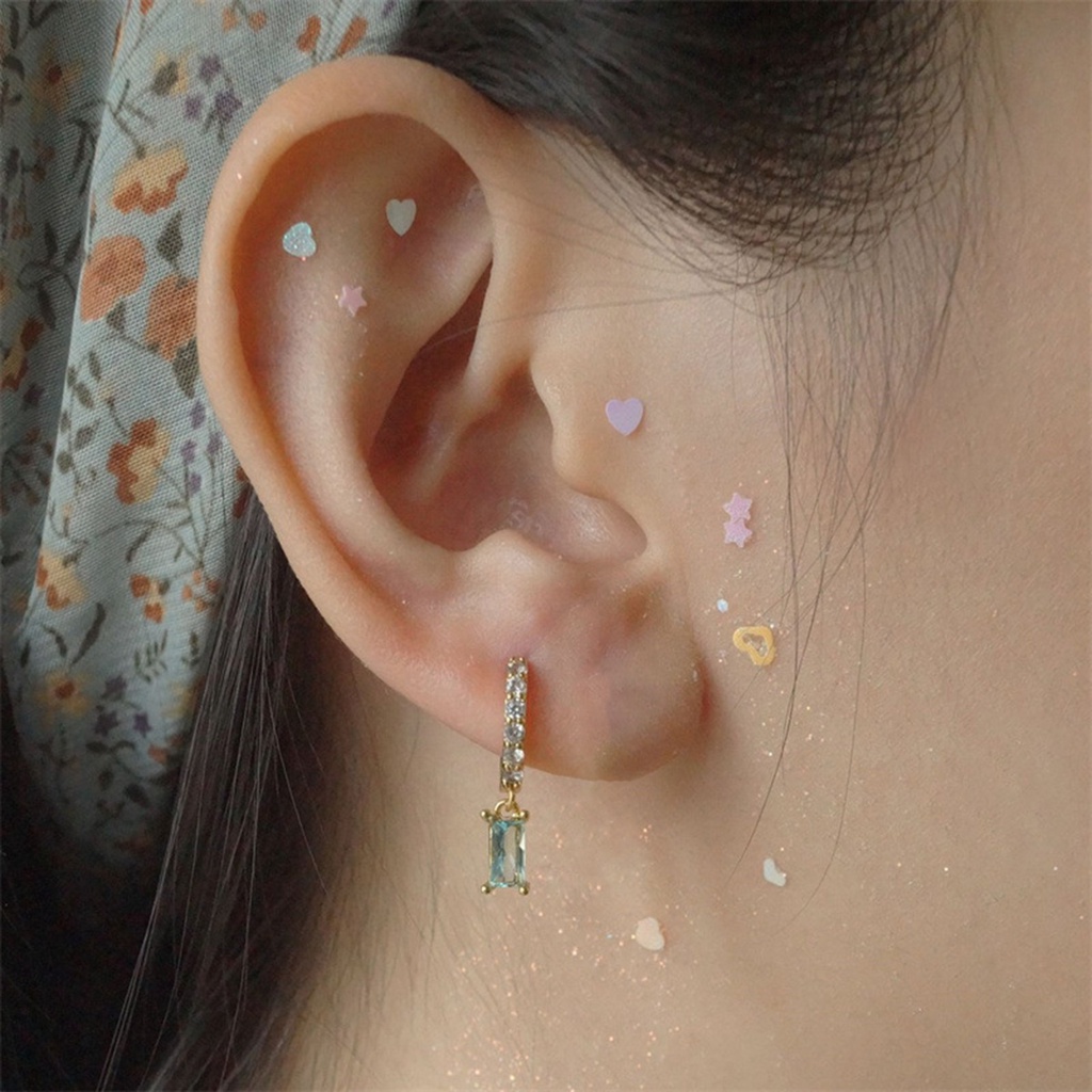 Hu Hu Hu Hu Hu Alat Bantu Pasang Kacamata♡ 1 Pasang Anting Hoop Bentuk Persegi Panjang Bahan Cubic Zirconia Untuk Kencan
