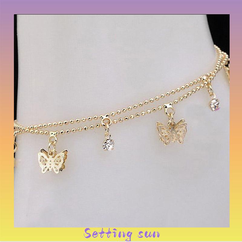 Double Layer Hollow Butterfly Liontin Gelang Kaki Paduan Fashion Sepatu Wanita Yang Indah TN